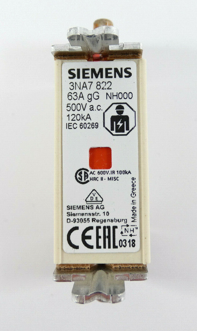 Fusible NH 63A 500V Tipo T00 - Para Cuadros Eléctricos, Contactos De Cuchilla