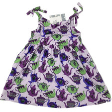 NWT Kate Quinn Girls 3-6 Months Purple Green Teapots Alice in Wonderland Dress