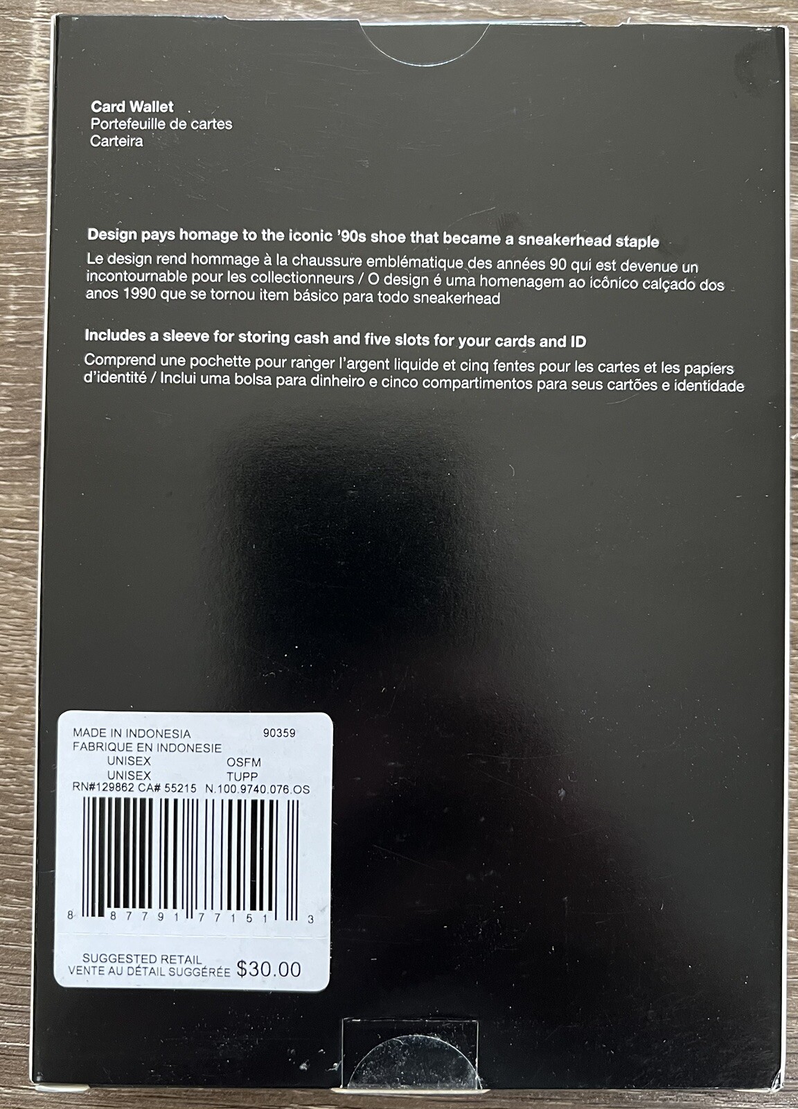 Nike Icon Air Ma Card Wallet Black White (N1009740-076) - for sale  