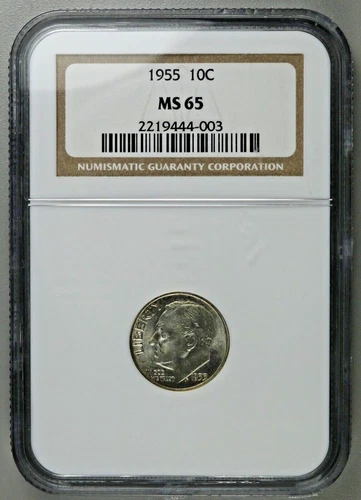 1955 Roosevelt Dime NGC MS65 90% Silver - BLUE TONING