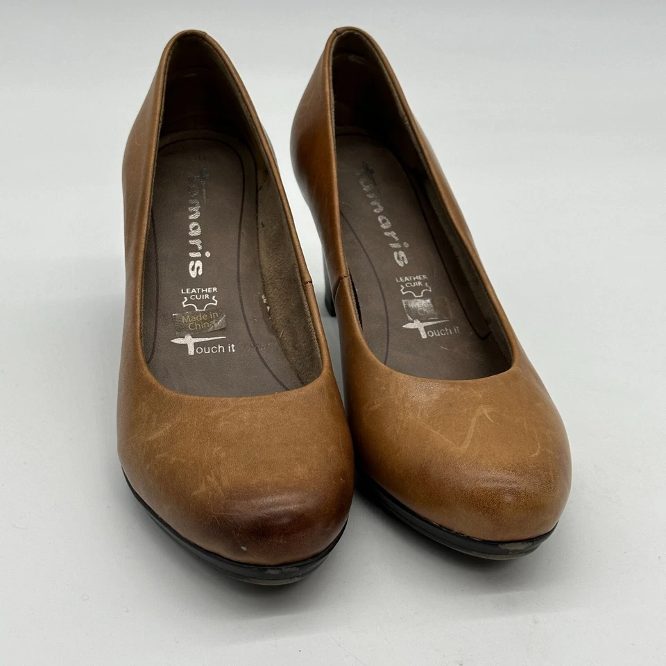 Tacones Tamaris para mujer de cuero negro anti golpes sin cordones marrón 36 EE. UU. (6) Foto 2 de 4