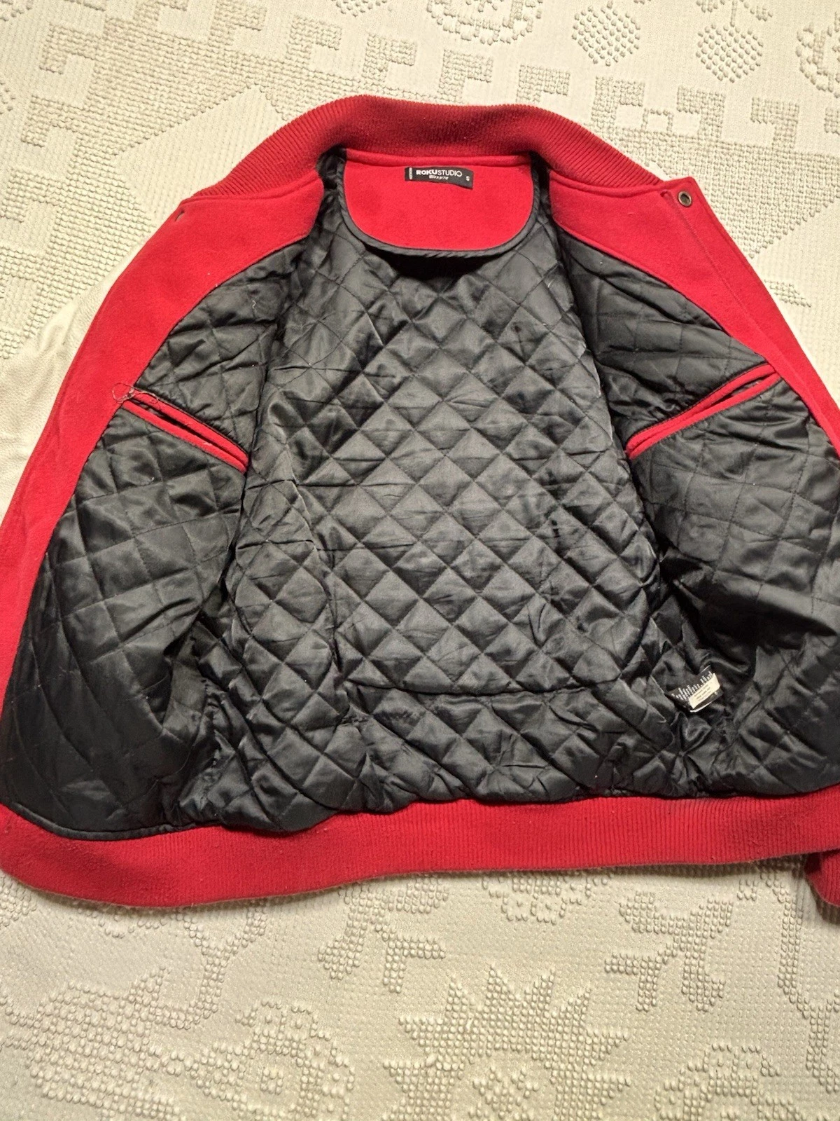 Roku Studio Stoned And Successful Varsity Jacket Red White Mouth Tongue Men’s S image 17