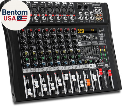 Audio Mixer 8 Channel Professional Mixer Console with 320 DSP Effects, 7-Band EQ