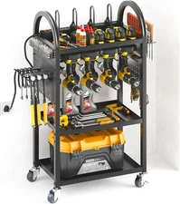 Large Power Tool Organizer Cart with Charging Station, Rolling Utility Cart with
