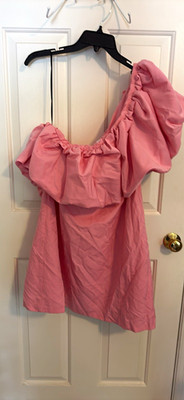 H&M Women s Pink One Shoulder Ruffle Puff Sleeve Knit Pullover Dress XL