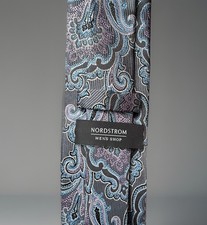 Nordstrom's Men's Shop Tie Gray Paisley Silk Necktie 3.25 x 60  