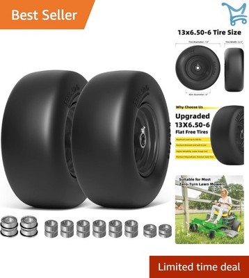 13x6.50-6 Flat Free Tires Wheels Heavy Duty for Zero Turn Mowers 2 Pack