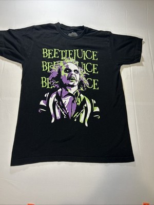 NWT Beetlejuice Size M Black Cotton Crew Neck Tee Shirt Graphic Logo Keaton