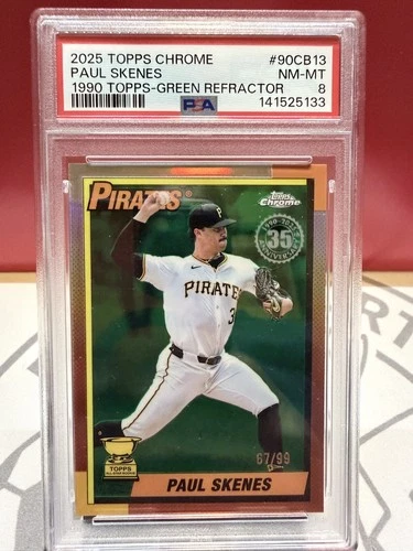 2025 Topps Chrome PAUL SKENES /99 Green Refractor 1990  #90CB-13 PSA 8