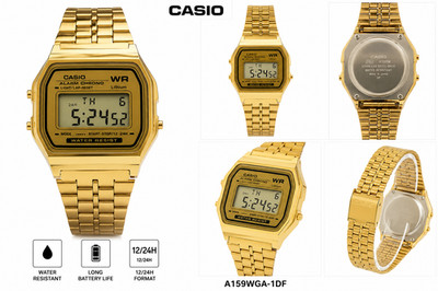 Neu Casio A159W Digital Classic Retro Edelstahl Gold Uhr UK VERKÄUFER