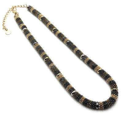 Vintage TALBOTS Black Bronze Gold & Silver Tone Necklace Snake-Like Statement