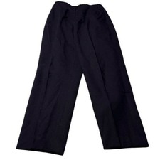 Women's Dress Pants Trousers Straight Leg Navy Blue Button Front Pockets Pleated