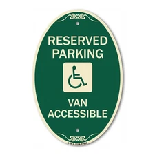 Reserved Parking Van Accessible with Symbol 12" x 18" Green Aluminum Oval Sign