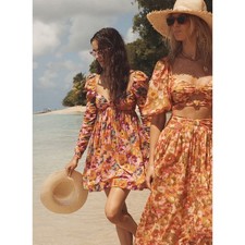 Zimmermann Violet Twist Front Mini Dress Mustard Multi Floral Orange Sz 4