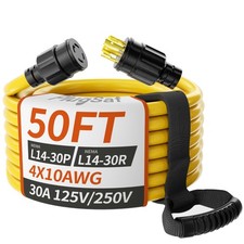 PlugSaf 50FT 30 Amp Generator Extension Cord 4 Prong NEMA L14-30P/L14-30R 10