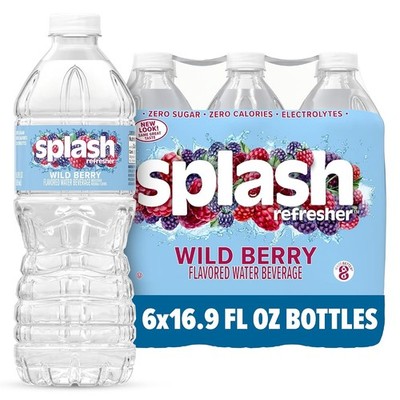 SPLASH REFRESHER Flavored Water Bottles, Wild Berry Flavor - 6-Pack, 16.9 Fl Oz