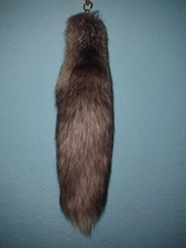Grey White Fox Fur Tail Bag Charm Accessory