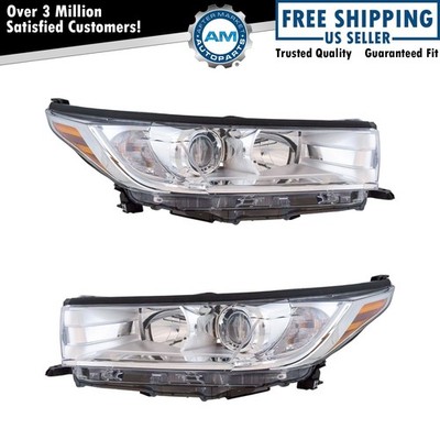 TRQ Headlight Assembly Set Fits 2017-2019 Toyota Highlander