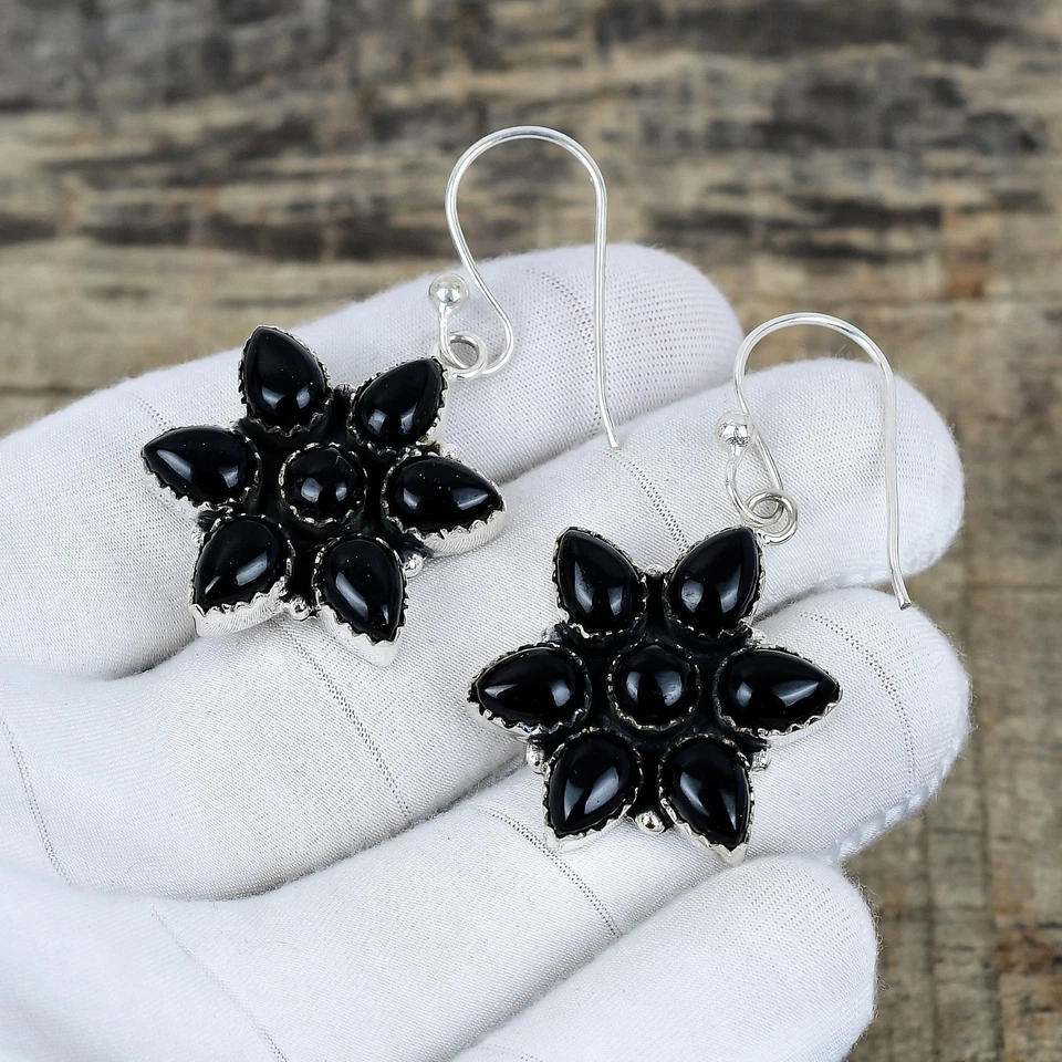 Orecchini In Onice Nero In Argento Sterling 925 Fatti A Mano Gioielli Per Regalo - Immagine 3 di 4