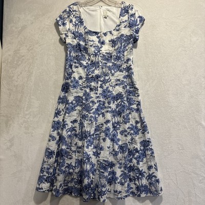 Joie Tropical Dog Toile Print Fit & Flare Midi Dress Vacation Cottagecore Size 6