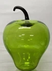 Blenko Art Style Glass Large Green Apple Sculpture 13” Chartreuse Black Stem