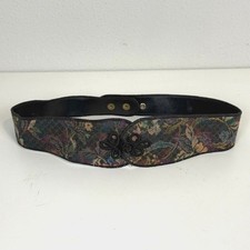 Vintage Tapestry 3  Black Leather Backed Statement Belt OS Adjustable