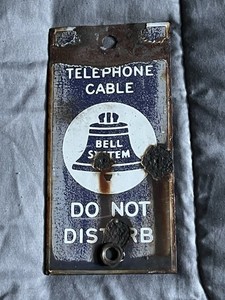 Vintage Bell Telephone System Porcelain Sign - Warning Underground Cable