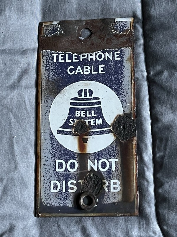 Vintage Bell Telephone System Porcelain Sign - Warning Underground Cable
