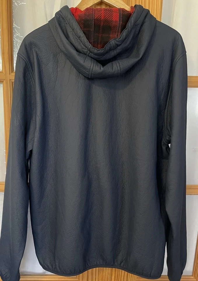 Chaqueta con Capucha Impermeable Imitación Cuero Adhesionada Polar Polar Polar Azul Marino Cremallera Completa Moderna Foto 4 de 4