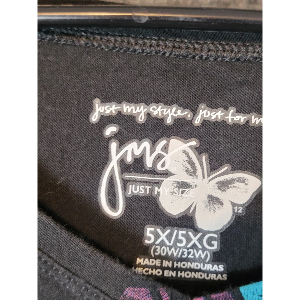 Just My Size Women 5X/5XG 30W/32W Black Long Sleeve Graphic V-Neck TShirt Casual - Image 3 of 4