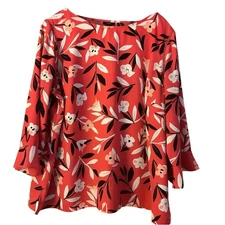 Talbots Blouse Womens 2XP Pink Multi Floral Bell Sleeves Mature Office Career