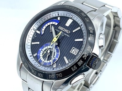 N. MINT SEIKO Brightz Radio Wave Solar Men's Watch World Time 8B54-0BC0 Limited