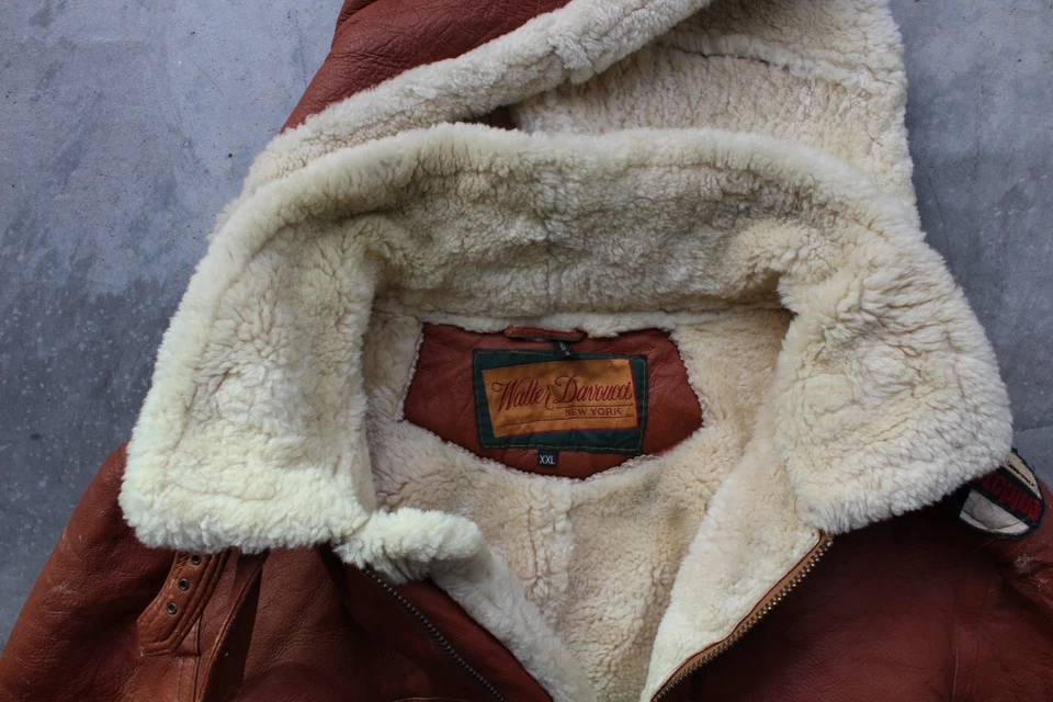 Vintage 1960s 70s Sheep shearling Orange hooded jacket size XXL - Image 3 of 4