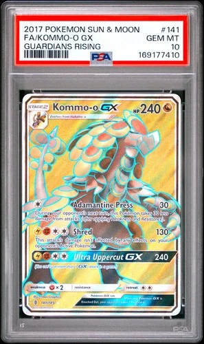 2017 POKEMON SUN & MOON GUARDIANS RISING #141 FULL ART/KOMMO-O GX PSA 10