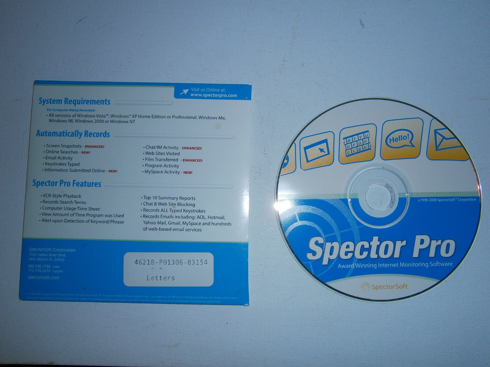 Spector Pro CD Computer Laptop Spyware Monitoring Software