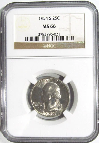 1954-S WASHINGTON Silver Quarter NGC MS 66