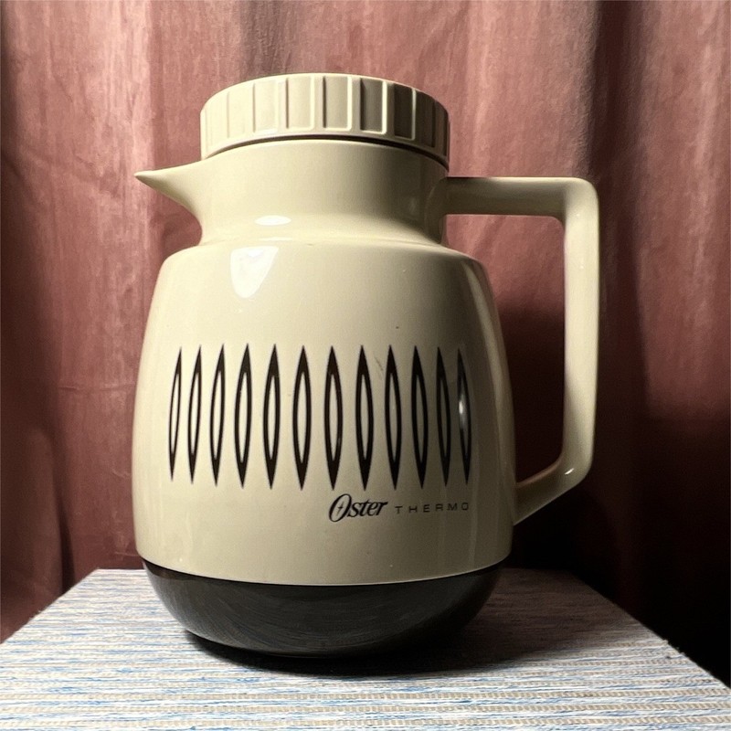 Vintage Oster Thermo Coffee Carafe Geometric Beige/Brown Twist Lid