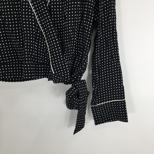 Gap Blouse Women's Large Black Polka Dot Long Sleeve V-Neck Tie Front - Picture 6 of 11