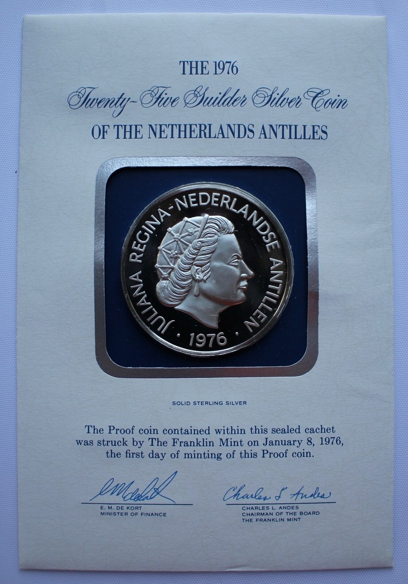 オランダ領アンティル諸島　２５グルデン銀貨 1976 NETHERLANDS ANTILLES 25 GULDEN .925 SILVER PROOF - U.S.