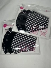 Miamica  3 Pack Face Masks - Solid Black, Gingham & Bandana Print- 6 Total Masks