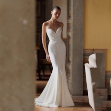 Strapless Satin Mermaid Wedding Dresses Backless Zipper Sweap Train Bridal Gowns