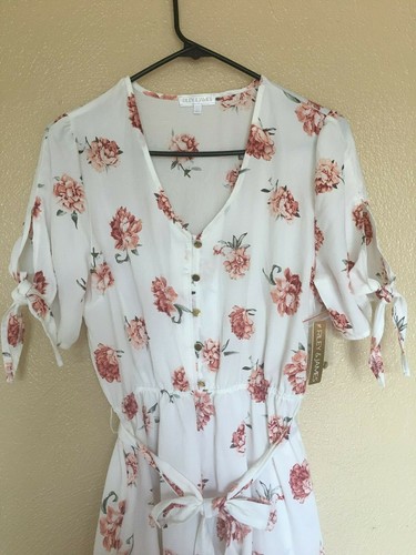 NEW NWT Shirt dress Floral Size Large Shirt Dress short sleeves buttons $ tie fr - Picture 5 of 6
