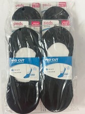 24 PAIRS Peds Ladies BLACK Mid Cut LIGHTWEIGHT Sz 5-10 No Show Socks