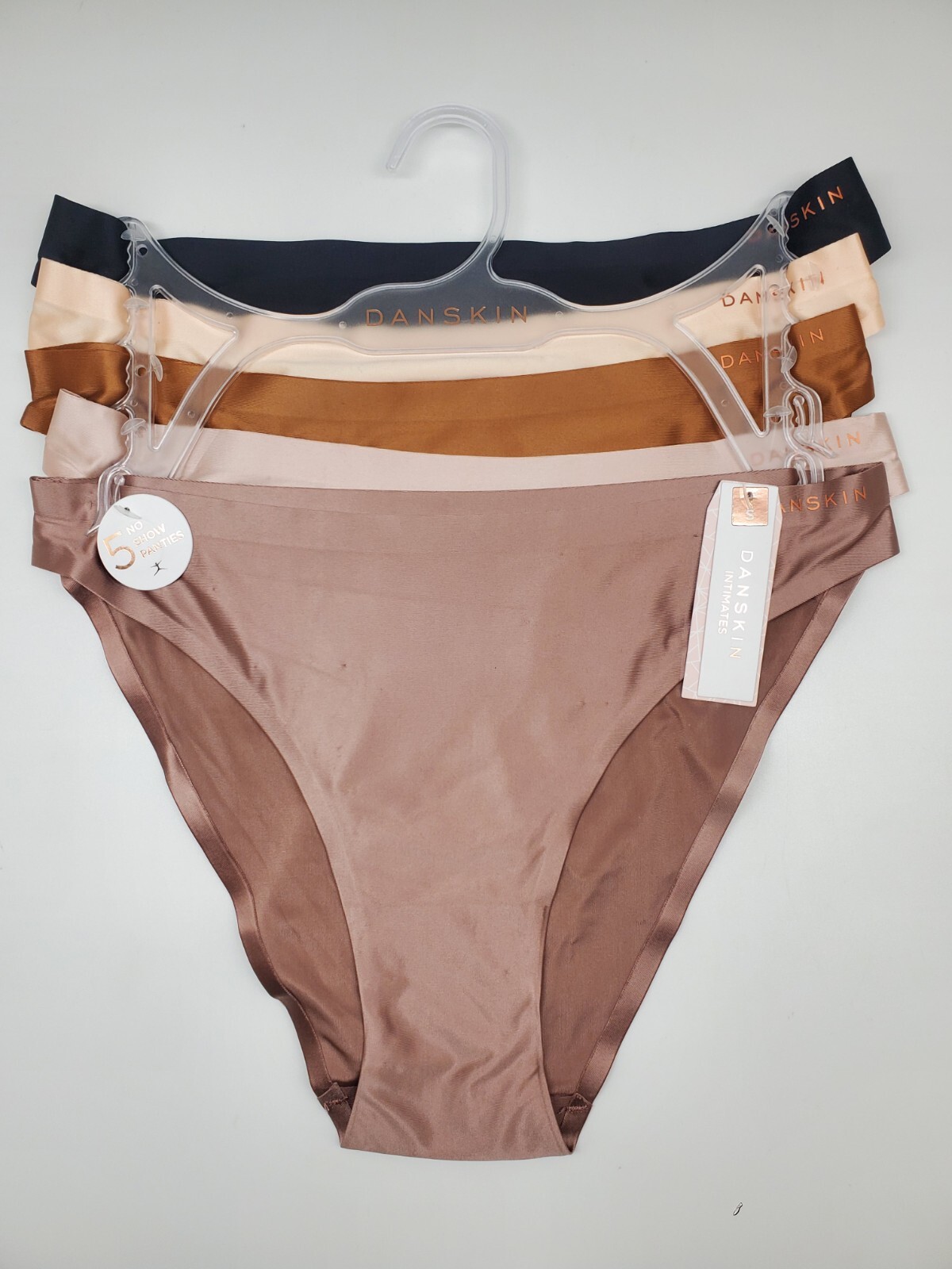 DANSKIN 5Pack Women S L No Lines Satin Panties Black Ivory Brown Beige