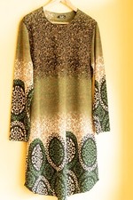 A-line mini dress Size 16 (XXL), long sleeve, round neck, multi colour, 