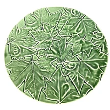 Bordallo Pinheiro Green Maple Leaf Platter Large Round 13 1/2” Plate Vintage