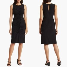 NWT New Vince Camuto Ruched Body-Con Midi Sleeveless Black Dress Size 10