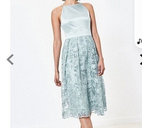 Vestido midi Oasis Ava satinado corpiño organza azul pálido Reino Unido 8✨ - Imagen 1 de 6