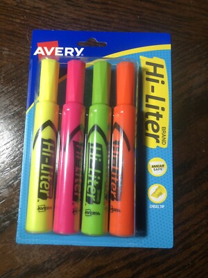 Avery HI-LITER Desk-Style Highlighter Chisel Tip Assorted Colors 4/Set 24063
