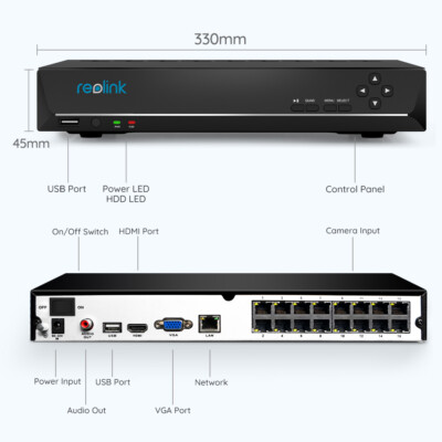 Reolink 16 Channel PoE NVR Network Video Recorder 4TB HDD Security